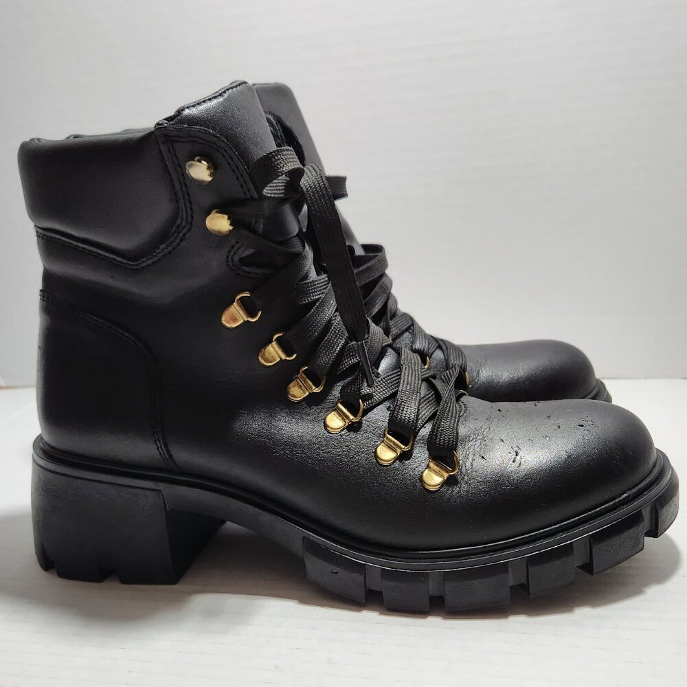Woman's Steve Madden - Hint Black Leather Combat Boots 10